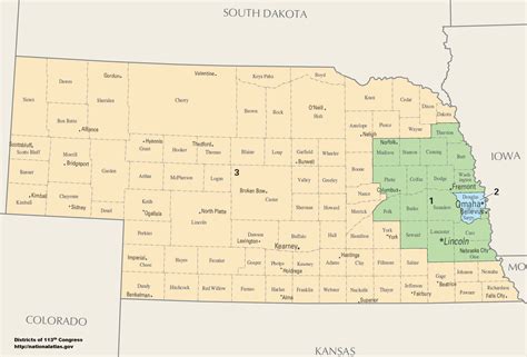 A map of the three congressional districts of Nebraska. These districts ...