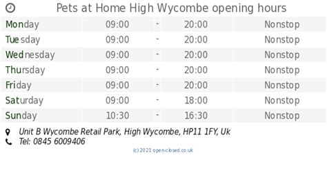 Pets at Home High Wycombe opening times, Unit B Wycombe Retail Park