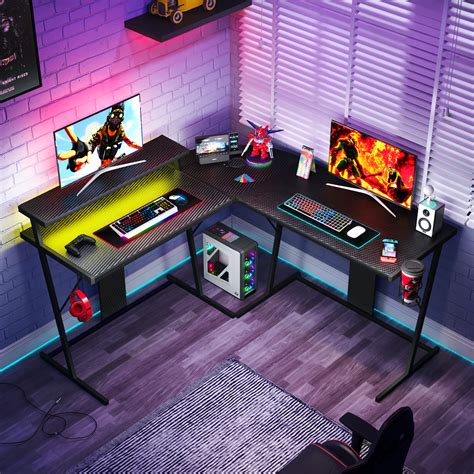 Buy Bestier 55” L Shaped Gaming Desk with Led Lights Computer Corner Desk RGB Gamer Desk with ...