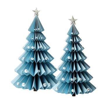 Blue Paper Origami Christmas Trees With Silver Ball Decoration, Christmas Composition, Christmas ...
