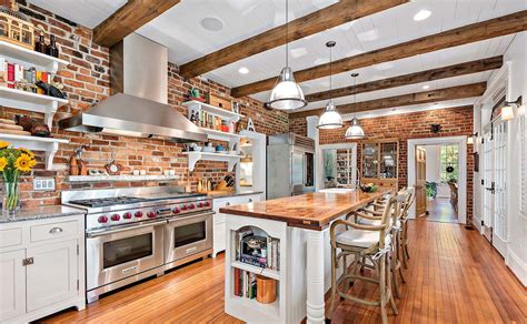 Red Brick In The Kitchen | Gambrick | Brick wall kitchen, Brick kitchen ...