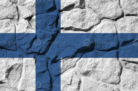 Finland flag depicted in paint colors on old stone wall closeup ...