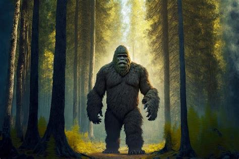 Premium Photo | Huge shaggy monster bigfoot stands in middle of forest