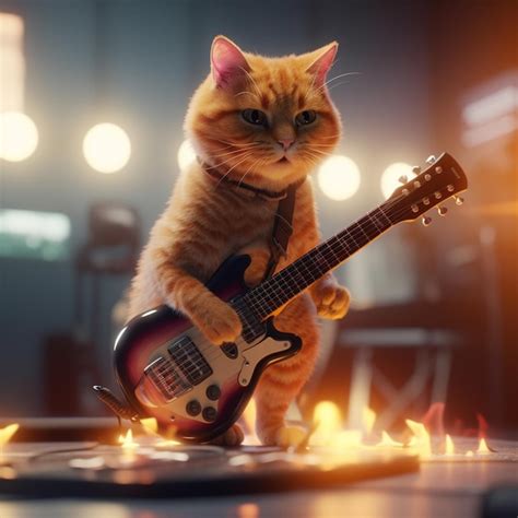 Premium AI Image | A cat is playing a guitar with a tie on.