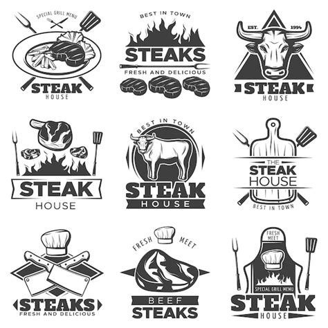 Free Vector | Vintage Steak logo Set