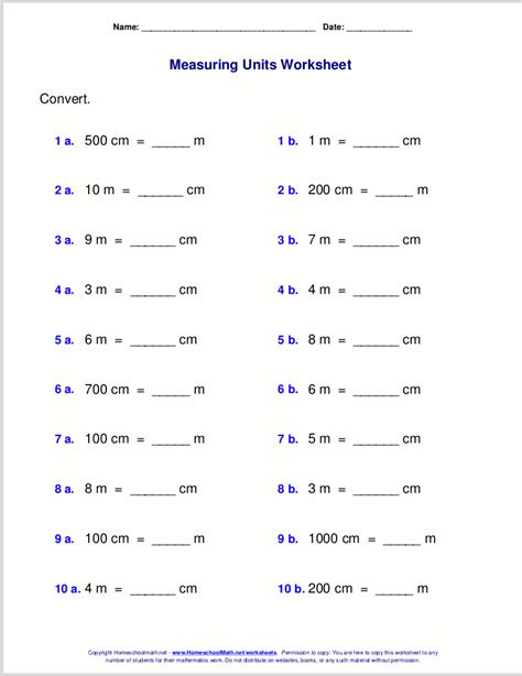 Metric measuring units worksheets