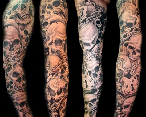 Full Skull and Chains sleeve by Eric Rignall Full Sleeve Tattoo Design, Skull Tattoo Design ...