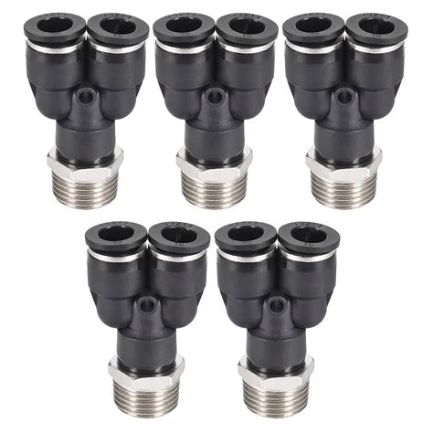 Push To Connect Fittings Y Type Tube Connect 10mm OD x 1/2PT Male Thread Tube Fittings Push Lock ...