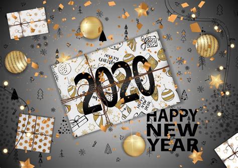 Happy New Year 2020 Greeting Card with 2020 Sign Stock Illustration - Illustration of elements ...