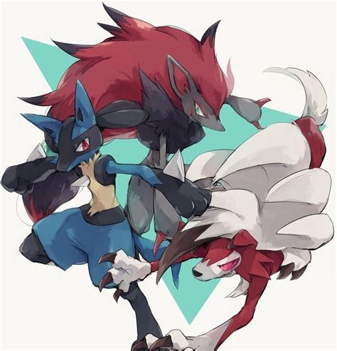 Zoroark; Lucario and Lycanroc (Night form) Zoroark Pokemon, Pokemon Manga, Pokemon Alola ...