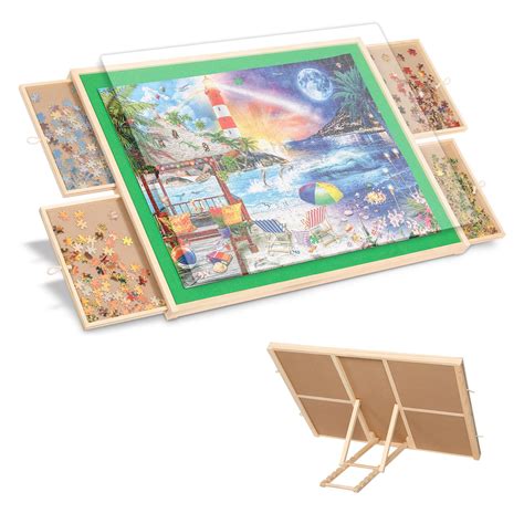 Jigsaw Puzzle Board 1500 Pieces with 7-Adjustable-Angle and Cover, 34X26in Portable Tilting ...