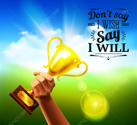 Sports Quotes With Victory Cup And Wish Symbols Realistic Vector Illustration Poster Template ...