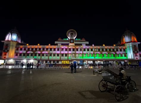 Varanasi Junction Railway Station Night View with Colourful Lighting ...