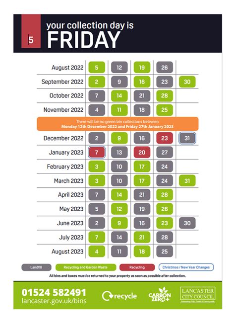 Bin Collection Calendar 2022-23 - Aldcliffe with Stodday Parish Council