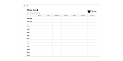 Weekly Staff Roster Template(Excel) Free - Timble