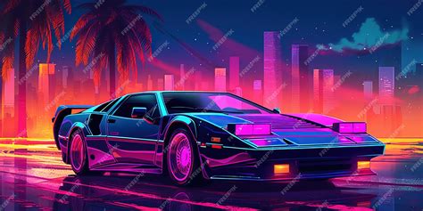 Premium AI Image | Aesthetic car synthwave wallpaper with a cool and vibrant neon design