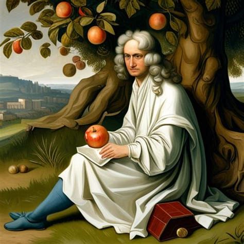 Isaac Newton sitting under an apple tree - AI Generated Artwork - NightCafe Creator