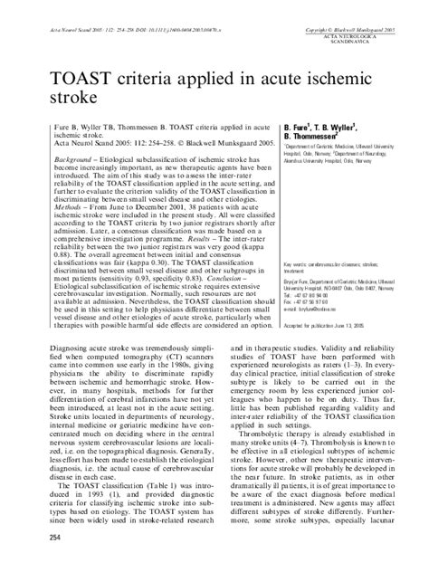 (PDF) TOAST criteria applied in acute ischemic stroke | Brynjar Fure ...