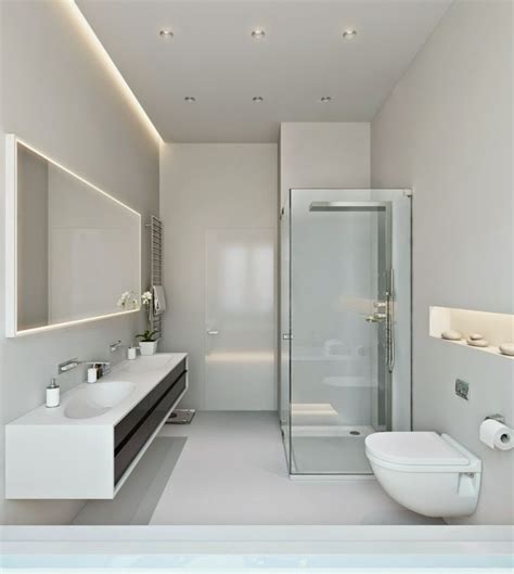 modern false ceiling LED lights: white bathroom with LED lights - Interior Design Inspirations