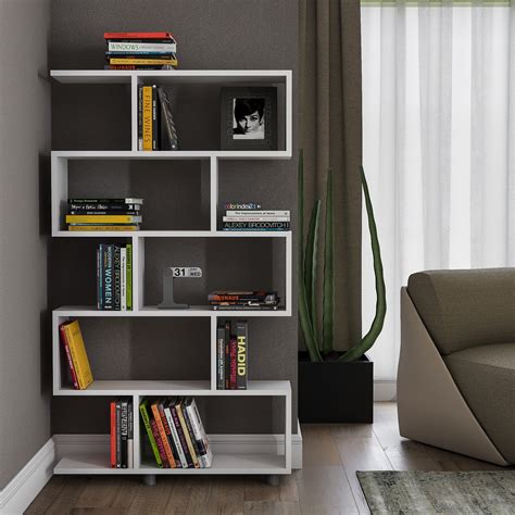 Geometric Bookcase with 10 Shelves, White Finish Contemporary Bookshelf - Walmart.com