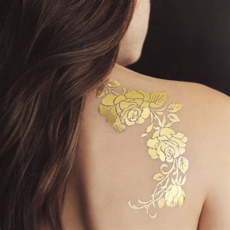 Gold Rose Metallic Temporary Flash Tattoo Set | Gold Ink Tattoo