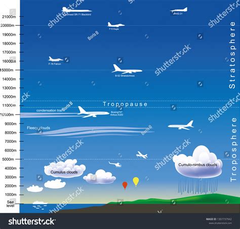 Sky profile. Stratosphere, troposphere, clouds. - Royalty Free Stock Vector 1307737942 - Avopix.com