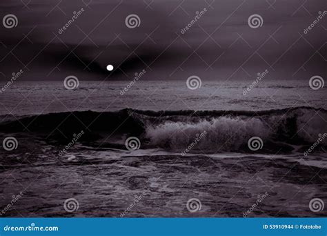 Sunrise Sunset Over the Sea Ocean Waves in Black and White Stock Photo ...