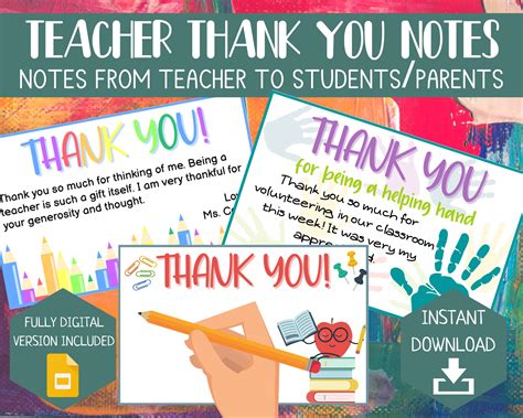 EDITABLE Thank You Notes From Teacher or Office Staff Type or Hand ...