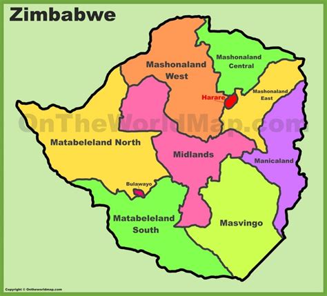 Provinces of Zimbabwe - Administrative divisions map of Zimbabwe ...