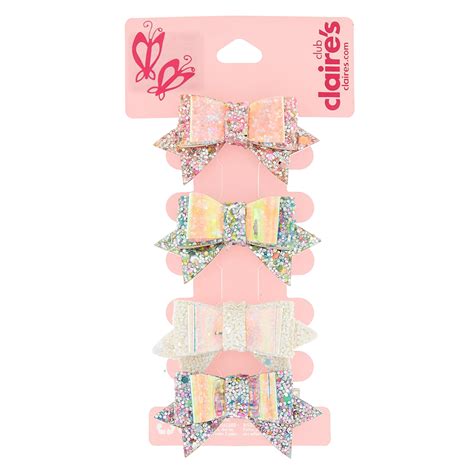 Claire's Club Glitter Bow Hair Clips - 4 Pack | Claire's US