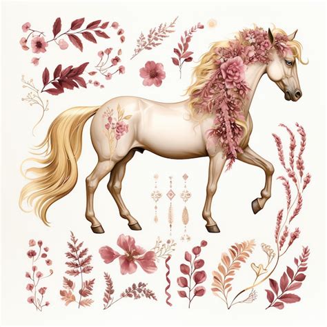 Premium AI Image | beautiful pink horse clipart illustration