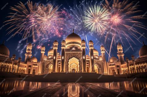 Premium AI Image | Fireworks over a taj mahal with fireworks in the ...