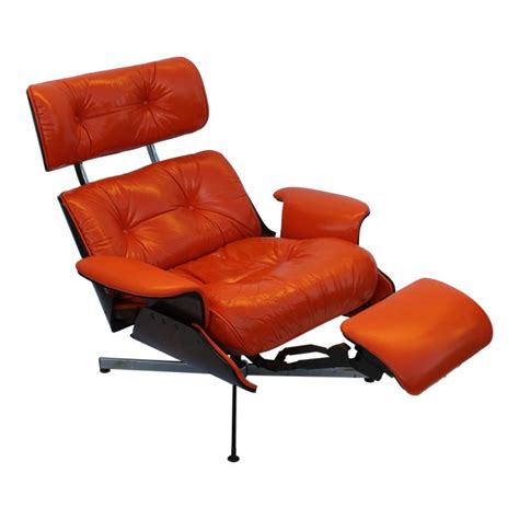 Rare Mid Century Modern Eames Style Recliner "Hermes" Orange Leather ...