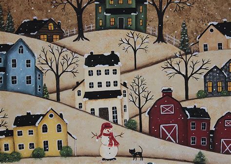 Ravens Bend Folk Art: Winter Folk Art Painting, Primitive Wood Plate, Winter Country Scene ...