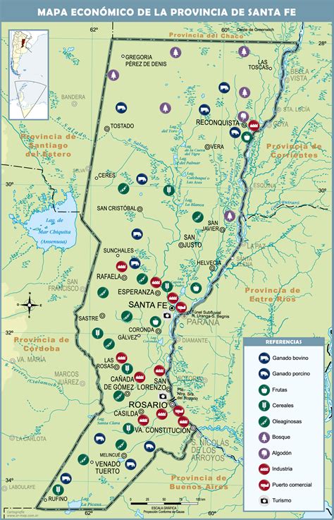 Mapa económico de la Provincia de Santa Fe, Argentina - Tamaño completo | Gifex