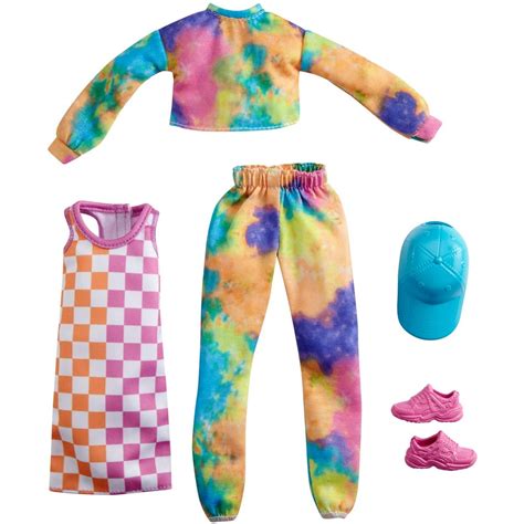 Barbie Fashions 2-Pack Clothing Set for Barbie Doll with Tie-Dye Joggers & Sweatshirt, Checked ...