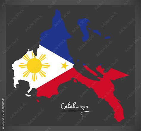 Calabarzon map of the Philippines with Philippine national flag illustration Stock Vector ...