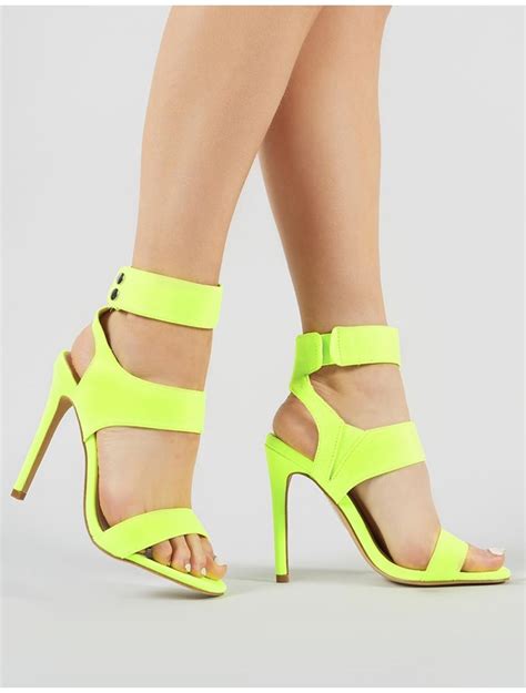 Public Desire Pulse Strappy Stiletto Heels In Neon Yellow | Lyst