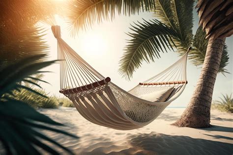 A hammock between two palm trees on a beach, 22084885 Stock Photo at ...