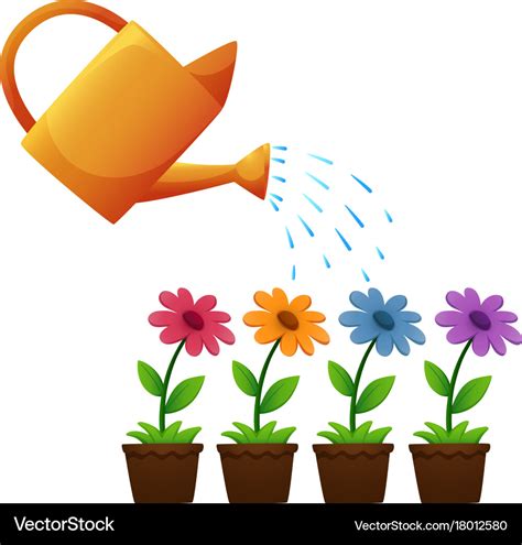 Watering can and flowers in garden Royalty Free Vector Image