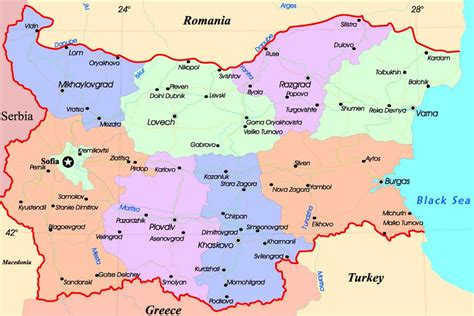 Detailed administrative map of Bulgaria with roads and major cities | Bulgaria | Europe ...