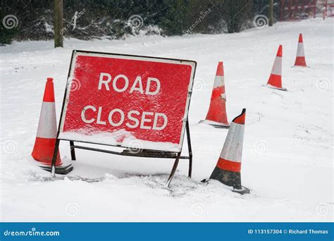 Road Closed sign in Snow stock photo. Image of shut - 113157304