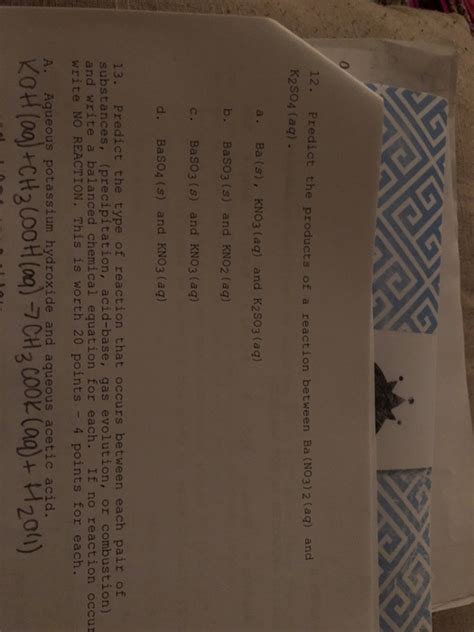 Solved 12. Predict the products K2SO4 (aq) . of a reaction | Chegg.com