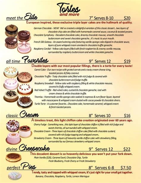 Current Torte Menu - Manderfield's Home Bakery