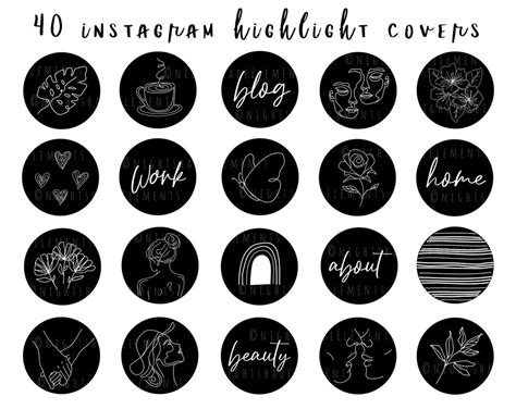 Buy 40 Line Art Instagram Highlight Cover Icons Boho Highlight Covers Black and White Icons ...