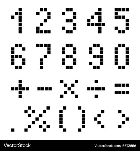 Numbers and mathematical signs from pixels Vector Image