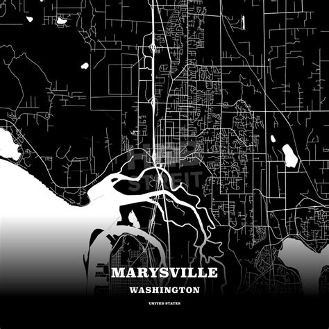 Black map poster template of Marysville, Washington, USA - HEBSTREITS ...