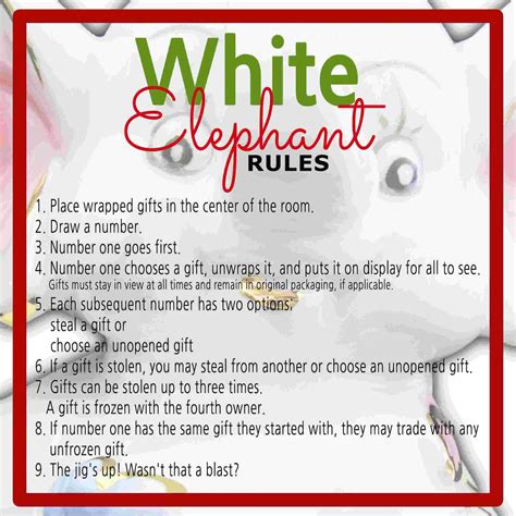 White Elephant Gift Exchange Rules and Printables - Sunshine And Rainy Days