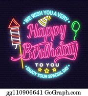1 We Wish You A Very Happy Birthday Neon Sign Stamp Clip Art | Royalty Free - GoGraph