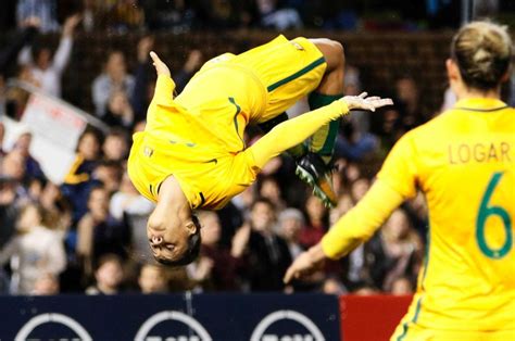 Sam Kerr backflip following her brace against Brazil